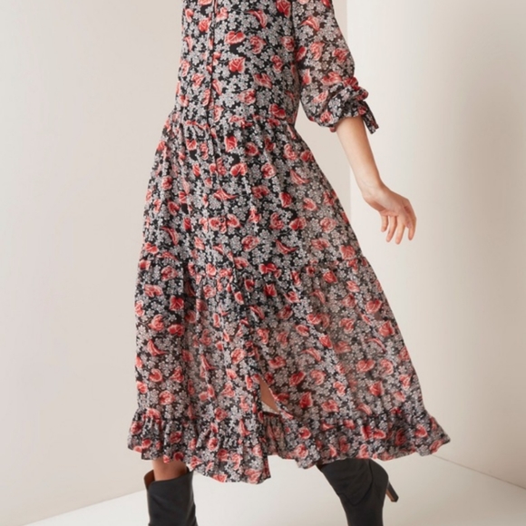 $99 Mng Mango Long Maxi Dress. Black Floral XS. - Picture 4 of 8